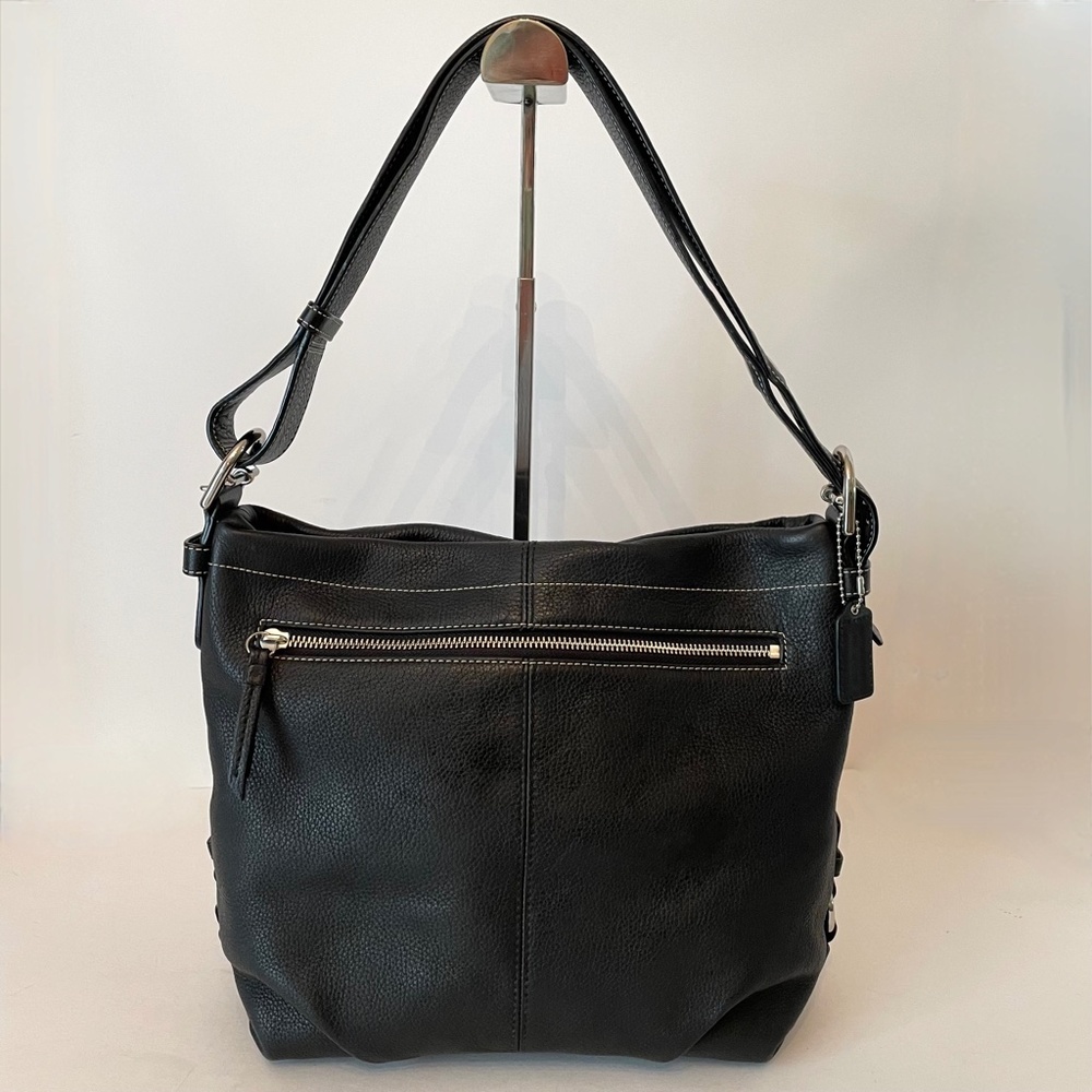 Coach Pebbled Leather Black Convertible Crossbody Shoulder Bag Hobo Duffle - Picture 12 of 16